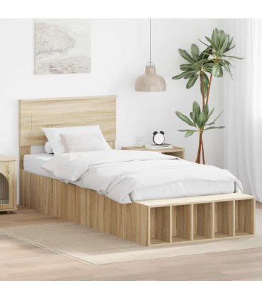vidaXL Bed Frame with Shelf Sonoma Oak 75 x 190 cm Engineered Wood