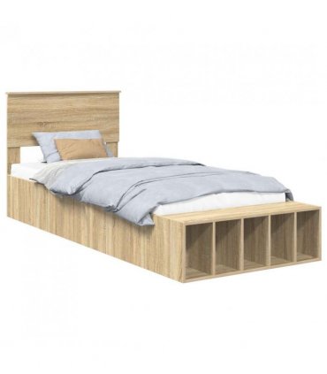 vidaXL Bed Frame with Shelf Sonoma Oak 75 x 190 cm Engineered Wood