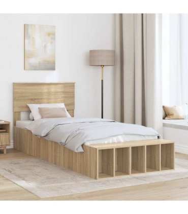 vidaXL Bed Frame with Shelf Sonoma Oak 75 x 190 cm Engineered Wood