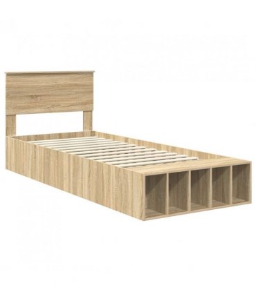 vidaXL Bed Frame with Shelf Sonoma Oak 75 x 190 cm Engineered Wood