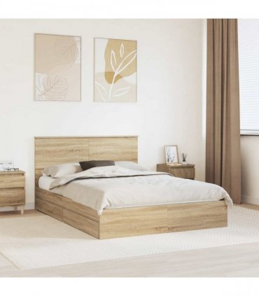 vidaXL Storage Bed with Drawer Sonoma Oak 160 x 200 cm Engineered Wood