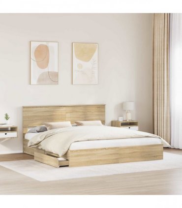 vidaXL Storage Bed with Drawer Sonoma Oak 180 x 200 cm Engineered Wood