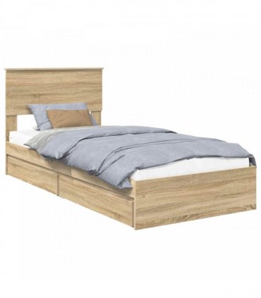 vidaXL Storage Bed with Drawer Sonoma Oak 75 x 190 cm Engineered Wood