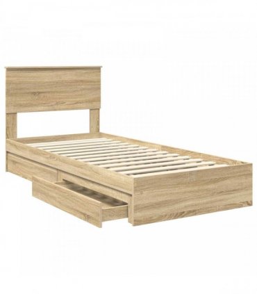 vidaXL Storage Bed with Drawer Sonoma Oak 75 x 190 cm Engineered Wood