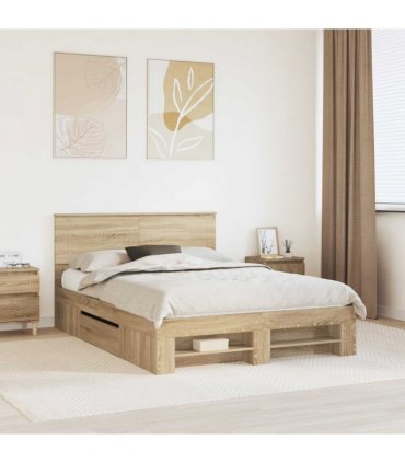 vidaXL Bed Frame Sonoma Oak 140 x 200 cm Engineered Wood — Size: 140 x 190 cm
