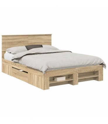 vidaXL Bed Frame Sonoma Oak 140 x 200 cm Engineered Wood — Size: 140 x 190 cm
