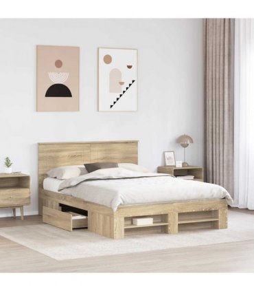 vidaXL Bed Frame Sonoma Oak 140 x 200 cm Engineered Wood — Size: 140 x 190 cm
