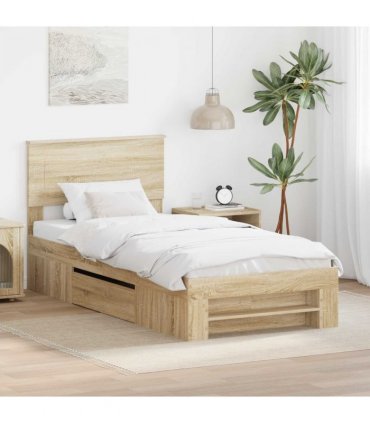 vidaXL Bed Frame with Headboard Sonoma Oak 80 x 200 cm Engineered Wood — Size: 75 x 190 cm