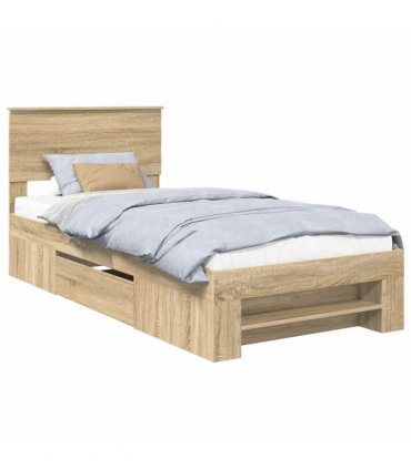 vidaXL Bed Frame with Headboard Sonoma Oak 80 x 200 cm Engineered Wood — Size: 75 x 190 cm