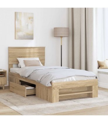 vidaXL Bed Frame with Headboard Sonoma Oak 80 x 200 cm Engineered Wood — Size: 75 x 190 cm