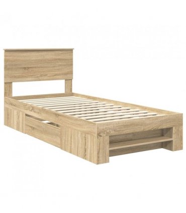 vidaXL Bed Frame with Headboard Sonoma Oak 80 x 200 cm Engineered Wood — Size: 75 x 190 cm
