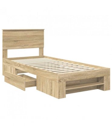 vidaXL Bed Frame with Headboard Sonoma Oak 80 x 200 cm Engineered Wood — Size: 75 x 190 cm