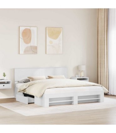 vidaXL Bed Frame with Headboard White 180 x 200 cm Engineered Wood — V0672006641