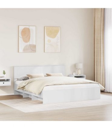 vidaXL Bed Frame with Headboard White 180 x 200 cm Engineered Wood — V0672006680
