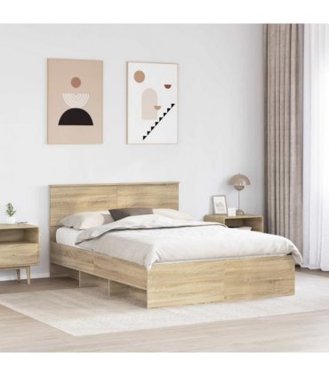 vidaXL Bed Frame Sonoma Oak 140 x 200 cm Engineered Wood — V0672006685