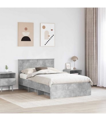 vidaXL Bed Frame Concrete Grey 120 x 123 cm Engineered Wood — Size: 120 x 190 cm