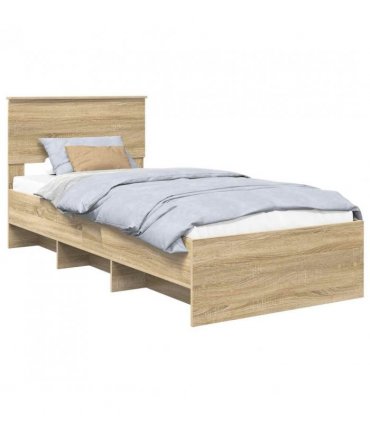 vidaXL Bed Frame with Headboard Sonoma Oak 80 x 200 cm Engineered Wood — Size: 75 x 190 cm — V0672006734