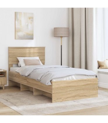 vidaXL Bed Frame with Headboard Sonoma Oak 80 x 200 cm Engineered Wood — Size: 75 x 190 cm — V0672006734