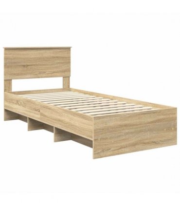 vidaXL Bed Frame with Headboard Sonoma Oak 80 x 200 cm Engineered Wood — Size: 75 x 190 cm — V0672006734