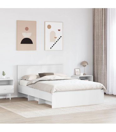 vidaXL Bed Frame with Headboard White 140 x 200 cm Engineered Wood — Size: 140 x 190 cm