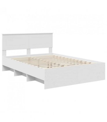 vidaXL Bed Frame with Headboard White 140 x 200 cm Engineered Wood — Size: 140 x 190 cm