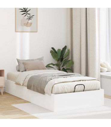 vidaXL Ottoman Bed Frame White 203 x 90 x 25 cm Engineered Wood — Size: 90 x 200 cm