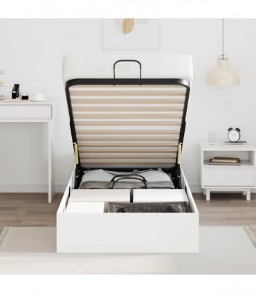 vidaXL Ottoman Bed Frame White 203 x 90 x 25 cm Engineered Wood — Size: 90 x 200 cm
