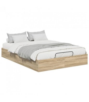 vidaXL Ottoman Bed Frame Sonoma Oak 203 x 140 x 25 cm Engineered Wood — Size: 140 x 200 cm