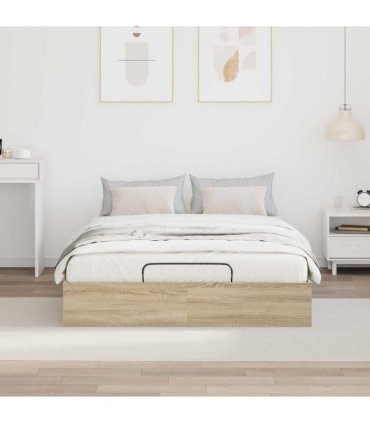 vidaXL Ottoman Bed Frame Sonoma Oak 203 x 140 x 25 cm Engineered Wood — Size: 140 x 200 cm