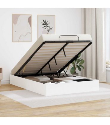 vidaXL Ottoman Bed Frame White 203 x 140 x 25 cm Engineered Wood — Size: 140 x 200 cm
