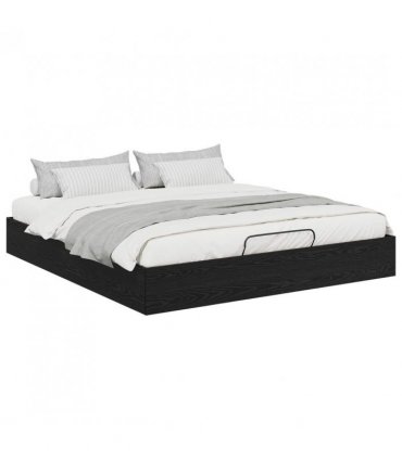 vidaXL Ottoman Bed Frame Black Oak 203 x 180 x 25 cm Engineered Wood — Size: 180 x 200 cm