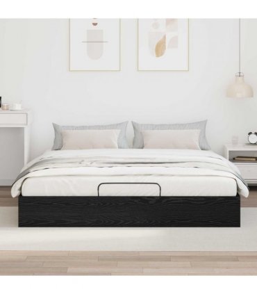 vidaXL Ottoman Bed Frame Black Oak 203 x 180 x 25 cm Engineered Wood — Size: 180 x 200 cm