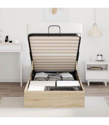 vidaXL Ottoman Bed Frame Sonoma Oak 203 x 90 x 25 cm Engineered Wood — Size: 90 x 200 cm