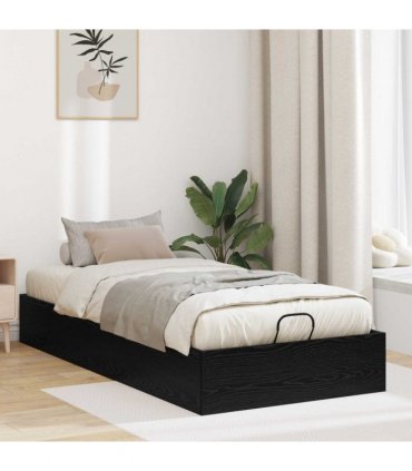 vidaXL Ottoman Bed Frame Black Oak 203 x 90 x 25 cm Engineered Wood — Size: 90 x 200 cm