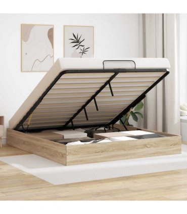 vidaXL Ottoman Bed Frame Sonoma Oak 203 x 160 x 25 cm Engineered Wood — Size: 160 x 200 cm