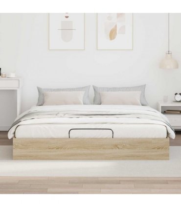 vidaXL Ottoman Bed Frame Sonoma Oak 203 x 180 x 25 cm Engineered Wood — Size: 180 x 200 cm