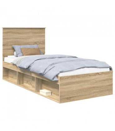 vidaXL Bed Frame with Headboard Sonoma 100 x 200 cm Solid Pine Wood — Colour: Sonoma oak
