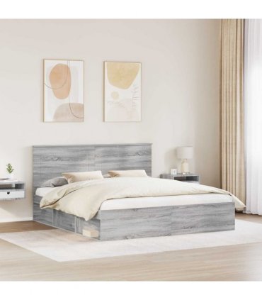 vidaXL Bed Frame Grey Sonoma 180 x 200 cm Solid Pine Wood