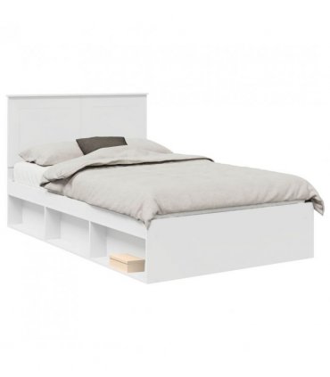 vidaXL Bed Frame with Headboard White 120 x 200 cm Solid Pine Wood — V0672006888