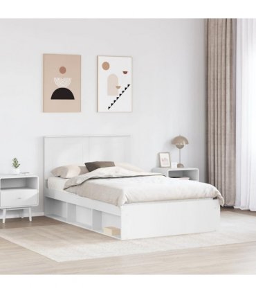 vidaXL Bed Frame with Headboard White 120 x 200 cm Solid Pine Wood — V0672006888