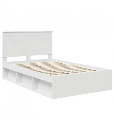 vidaXL Bed Frame with Headboard White 120 x 200 cm Solid Pine Wood — V0672006888