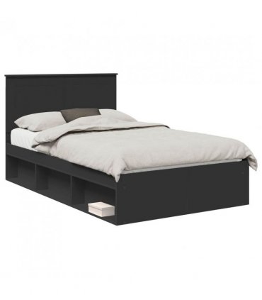 vidaXL Bed Frame with Headboard Black 120 x 200 cm Solid Pine Wood