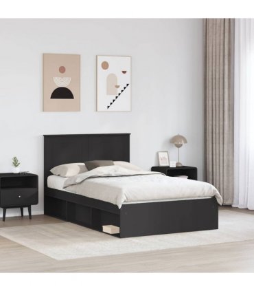 vidaXL Bed Frame with Headboard Black 120 x 200 cm Solid Pine Wood