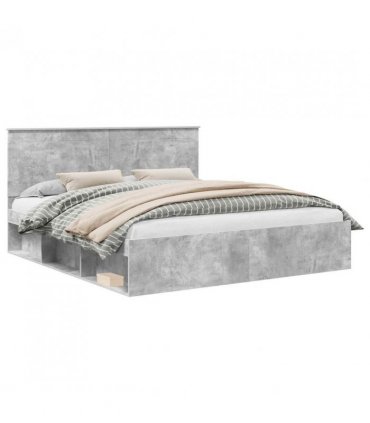 vidaXL Bed Frame with Headboard Concerte 180 x 200 cm Solid Pine Wood — Colour: Concrete grey