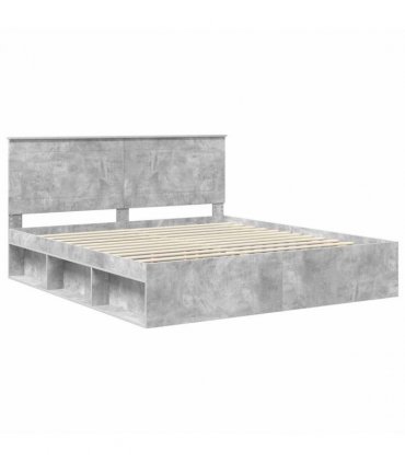 vidaXL Bed Frame with Headboard Concerte 180 x 200 cm Solid Pine Wood — Colour: Concrete grey