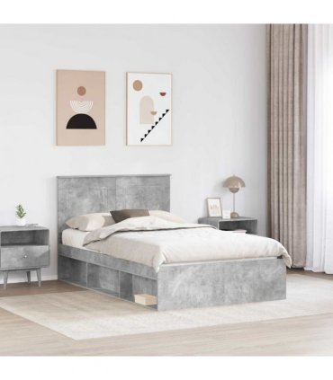 vidaXL Bed Frame with Headboard Concerte 120 x 190 cm Solid Pine Wood — Colour: Concrete grey