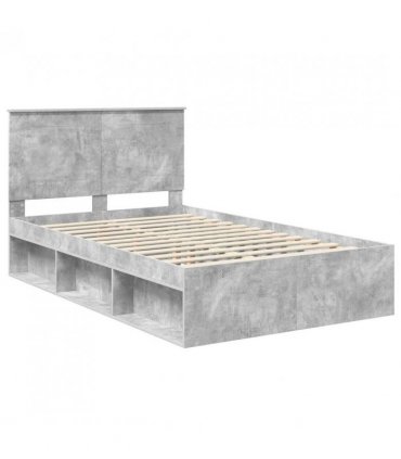 vidaXL Bed Frame with Headboard Concerte 120 x 190 cm Solid Pine Wood — Colour: Concrete grey