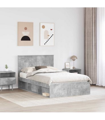 vidaXL Bed Frame with Headboard Concerte 120 x 200 cm Solid Pine Wood — Colour: Concrete grey