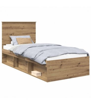 vidaXL Bed Frame Artisian Oak 90 x 200 cm Solid Pine Wood — Colour: Artisan oak