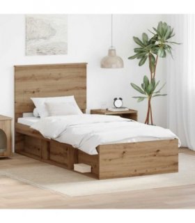 vidaXL Bed Frame Artisian Oak 100 x 200 cm Solid Pine Wood — Colour: Artisan oak